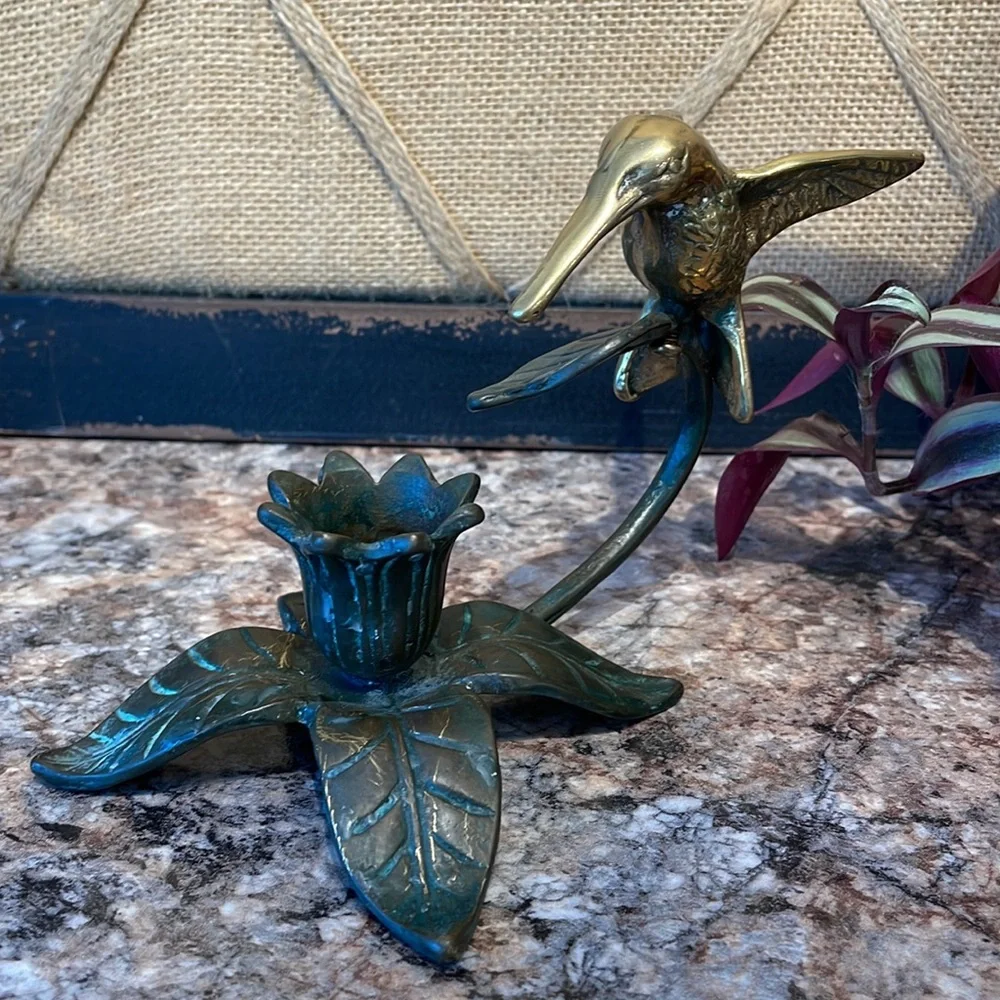 Brass hummingbird candleholder